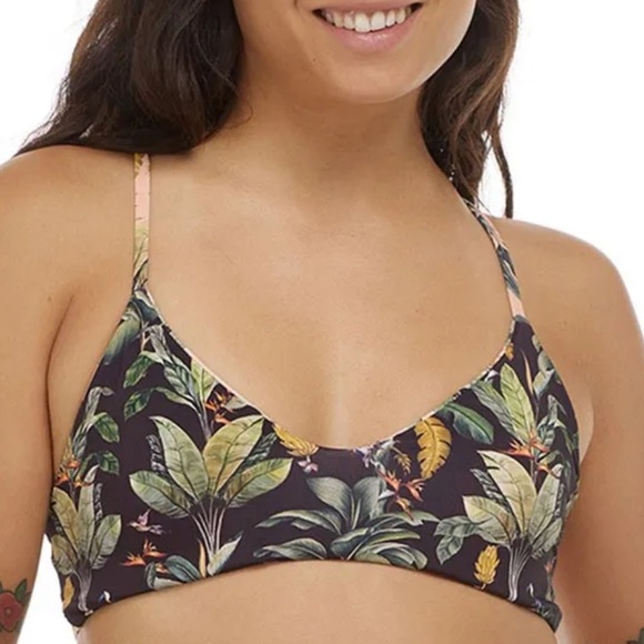 NWT Alani Reversible Bikini Top Black Pale Pink Leaf Print 34B 34C 36B 36C S & M - Picture 2 of 11